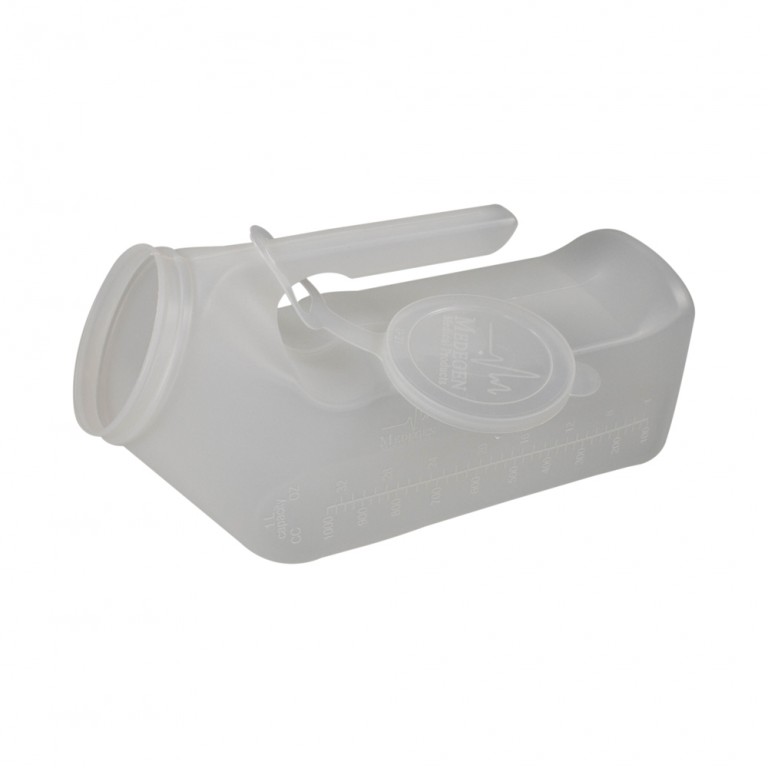 Medgen Male Translucent Urinal with Hanging Lid