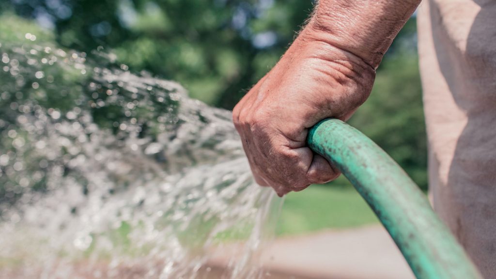 person holding hose